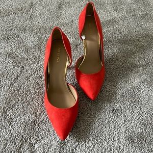Orange/Red Suede Pointed Heel